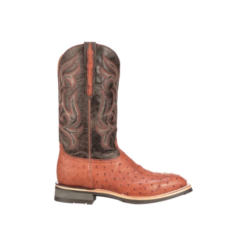 Lucchese | Men's Rowdy Ostrich - Cognac + Brown - Click Image to Close