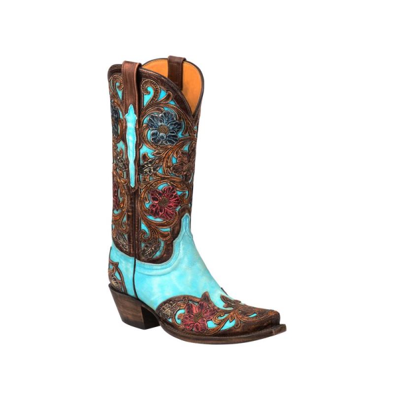 Lucchese | Women's Drea - Emerald Blue + Brown - Click Image to Close