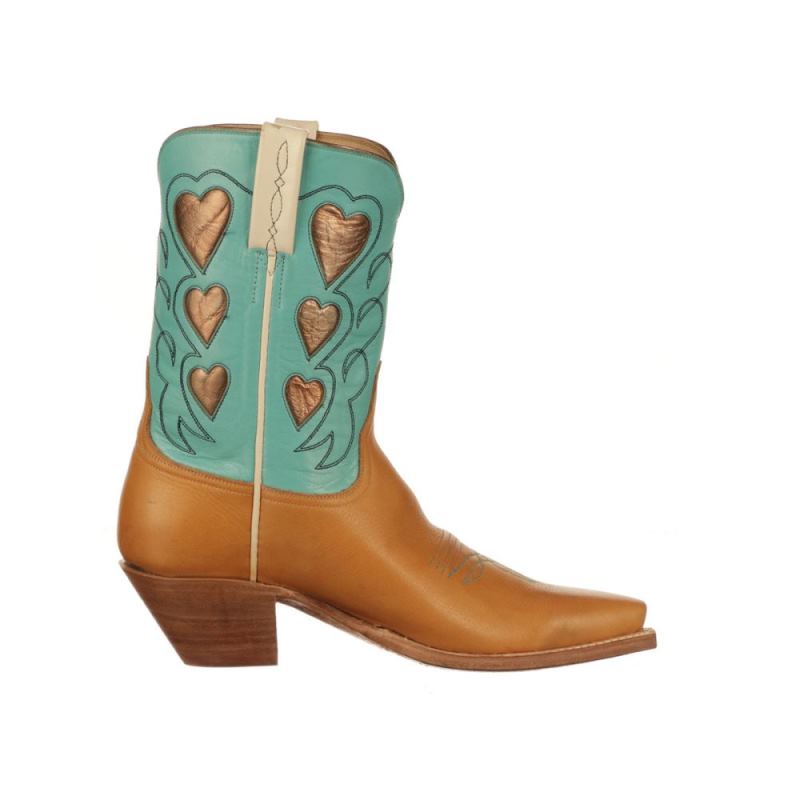 Lucchese | Women's Queen Of Hearts - Tan + Turquoise - Click Image to Close