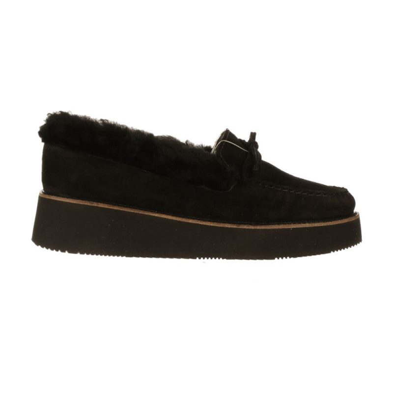 Lucchese | Women's Shearling Wedge Moccasin - Black - Click Image to Close