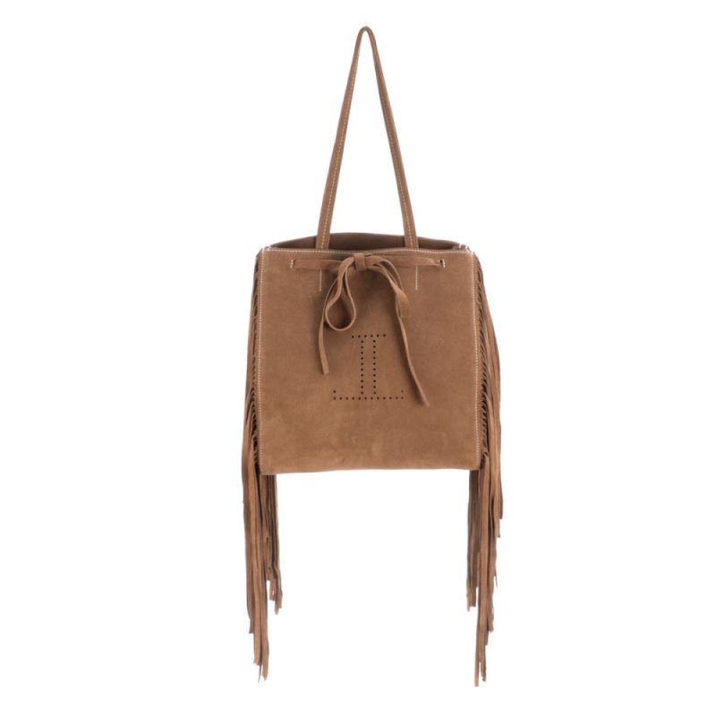 Lucchese | Women's Suede Fringe Tote Bag - Tan/Brown/White - Click Image to Close