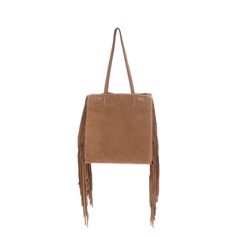 Lucchese | Women's Suede Fringe Tote Bag - Tan/Brown/White