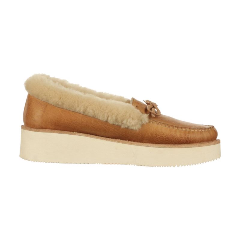 Lucchese | Women's Shearling Wedge Moccasin - Tan - Click Image to Close