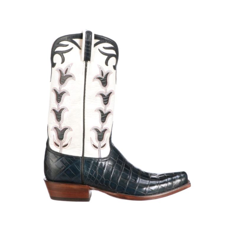 Lucchese | Men's Tulip Exotic - Navy + Wheat - Click Image to Close