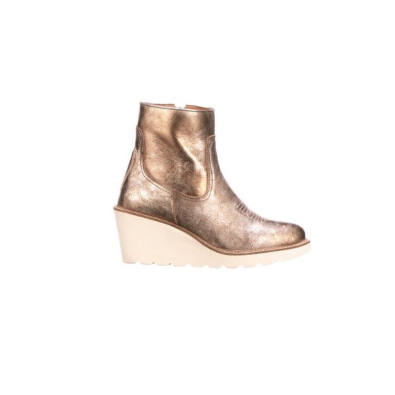 Lucchese | Women's Music City Wedge Bootie - Metallic Gold - Click Image to Close