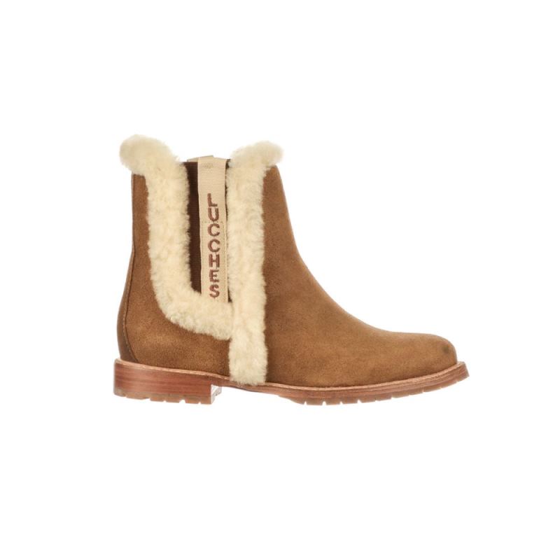 Lucchese | Women's Shearling Garden Boot - Tan - Click Image to Close